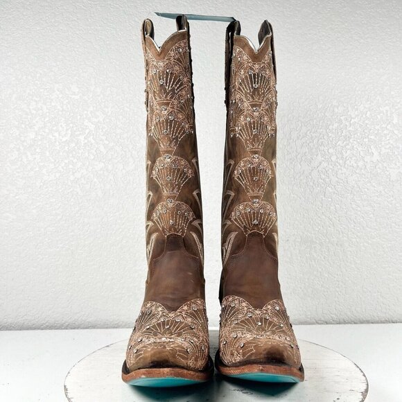 NEW Lane CALYPSO Womens Cowboy Boots 8.5 Brown Western Cowgirl Mid Calf Tall - Picture 5 of 11